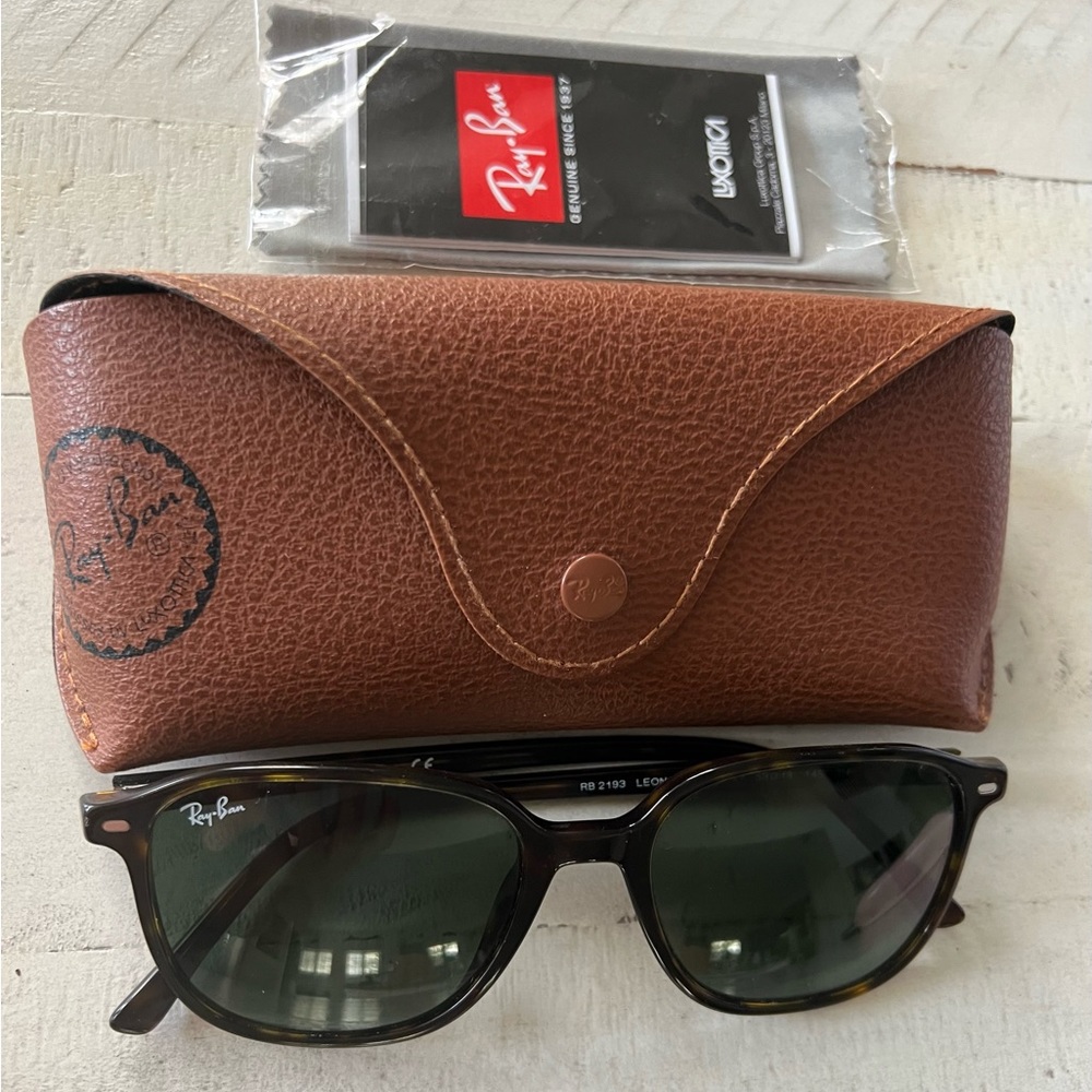 RAY-BAN LEONARD TORTOISE SUNGLASSES SQUARE FRAME 53/18 GREEN LENS
